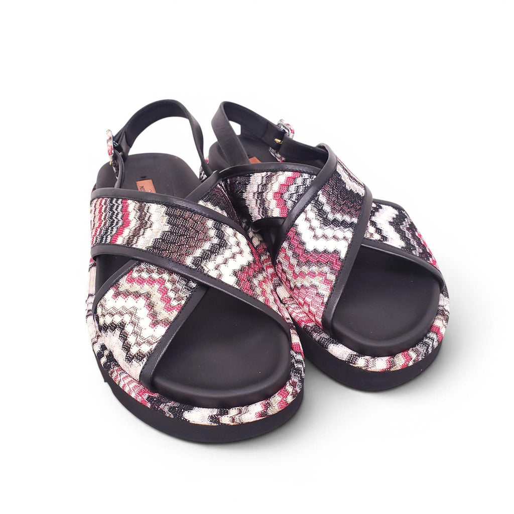 MISSONI BLACK AND MULTICOLOURED CHEVRON PATTERNED SANDALS - SIZE 37