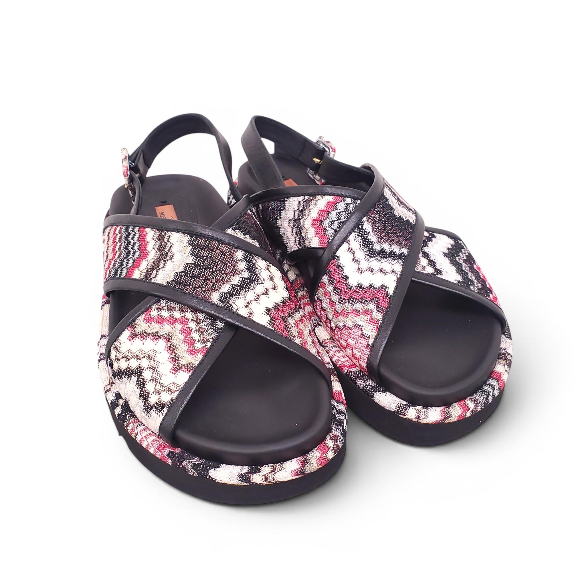 MISSONI BLACK AND MULTICOLOURED CHEVRON PATTERNED SANDALS - SIZE 37