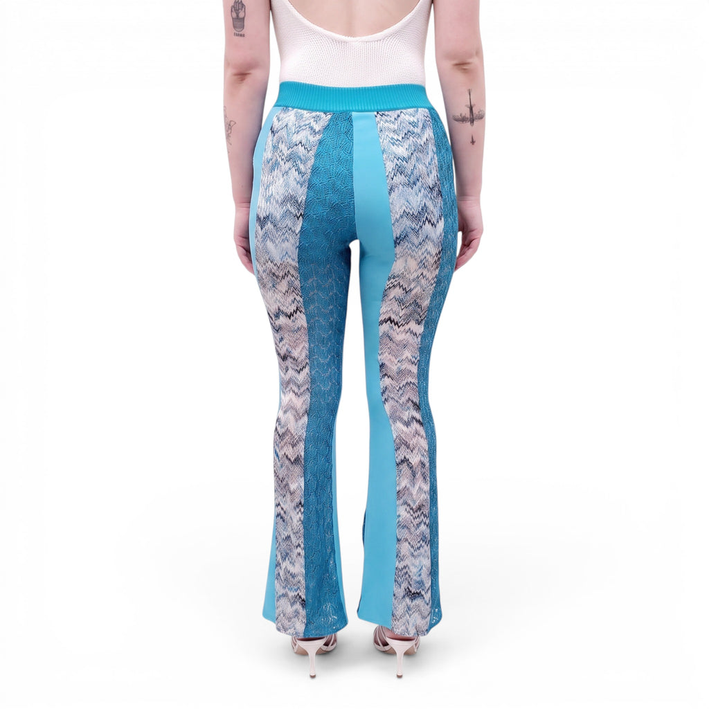 MISSONI BLUE PANELLED METALLIC CHEVRON TROUSERS  - SIZE 38