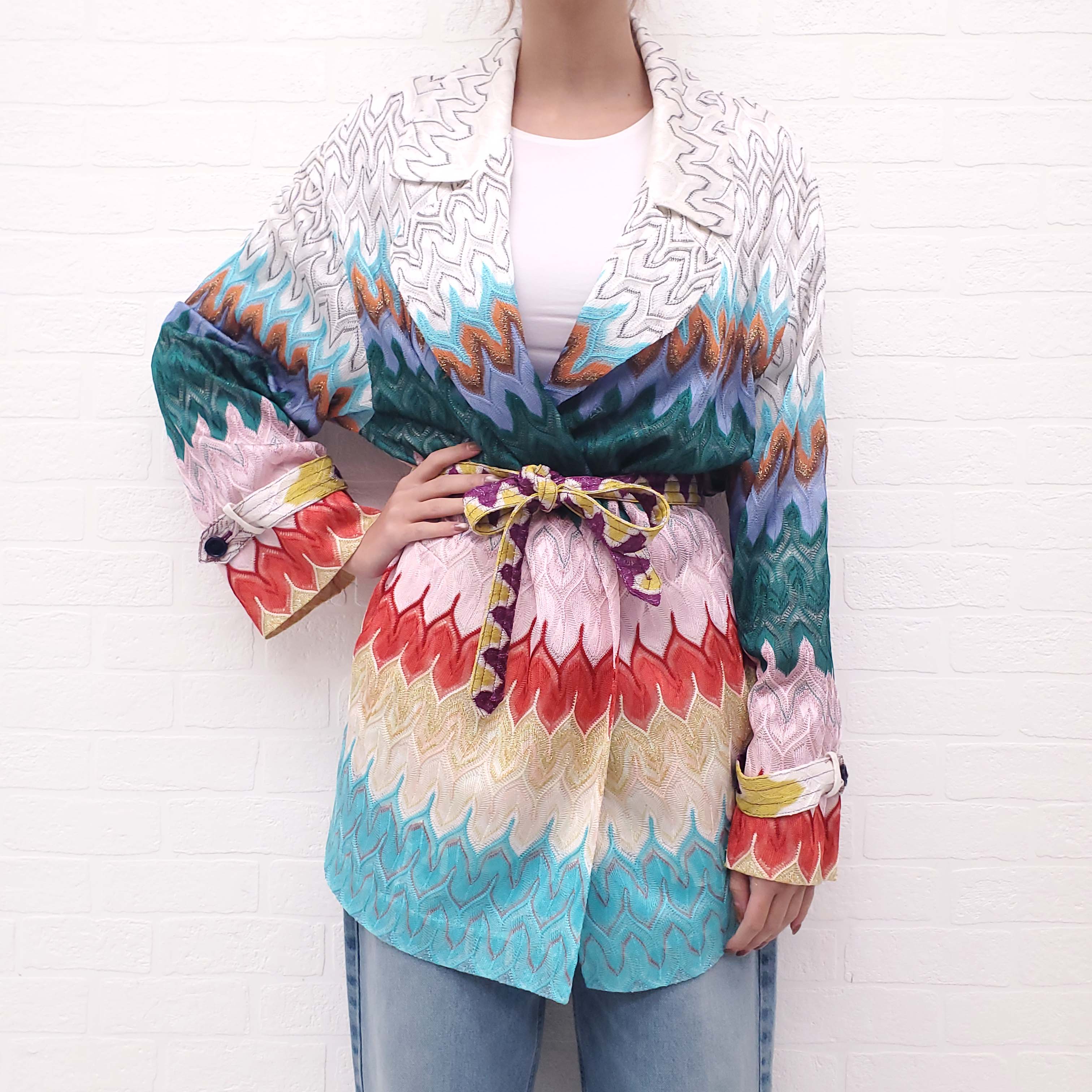 MISSONI COLOURFUL KNIT JACKET WITH BELT - SIZE 46