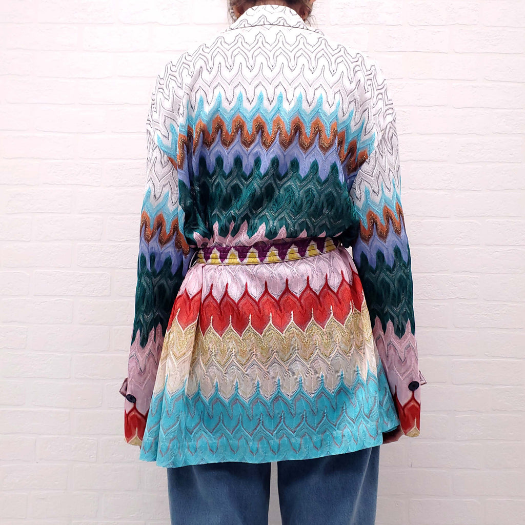 MISSONI COLOURFUL KNIT JACKET WITH BELT - SIZE 46
