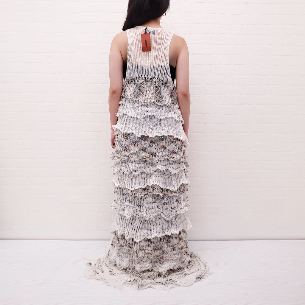 MISSONI CREAM KNIT FRINGE LONG VEST - SIZE 40