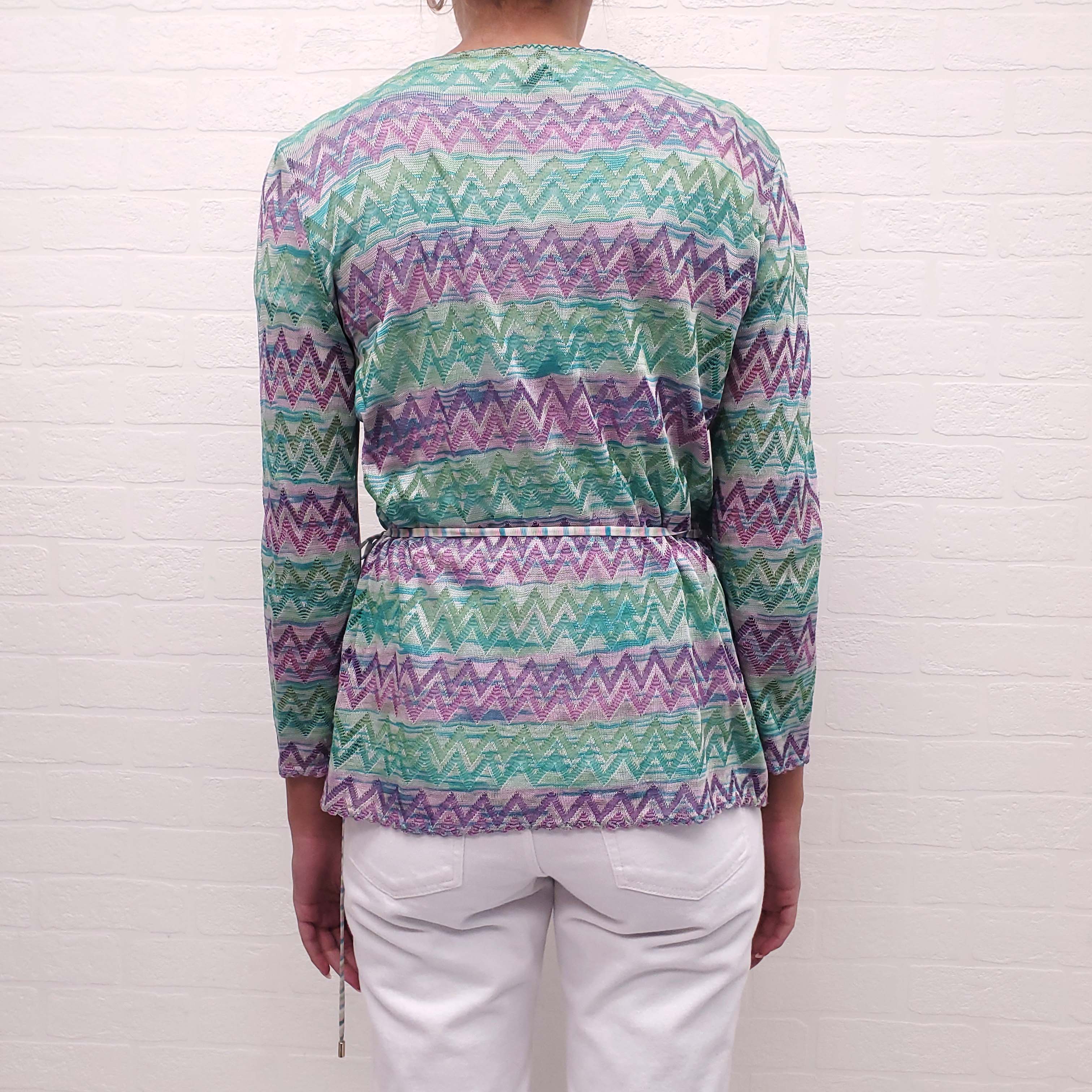MISSONI GREEN AND PURPLE KNIT WRAP SWEATER - SIZE 44