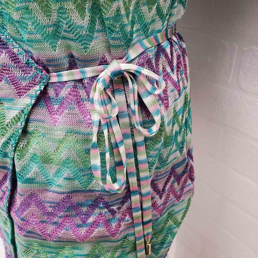 MISSONI GREEN AND PURPLE KNIT WRAP SWEATER - SIZE 44