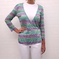 MISSONI GREEN AND PURPLE KNIT WRAP SWEATER - SIZE 44