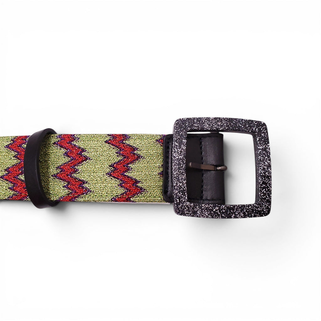 MISSONI GREEN METALLIC PATTERNED BELT - SIZE 80