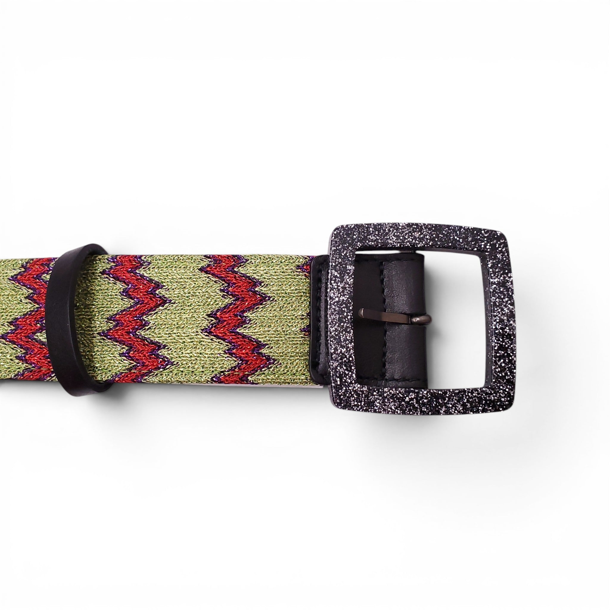 MISSONI GREEN METALLIC PATTERNED BELT - SIZE 80