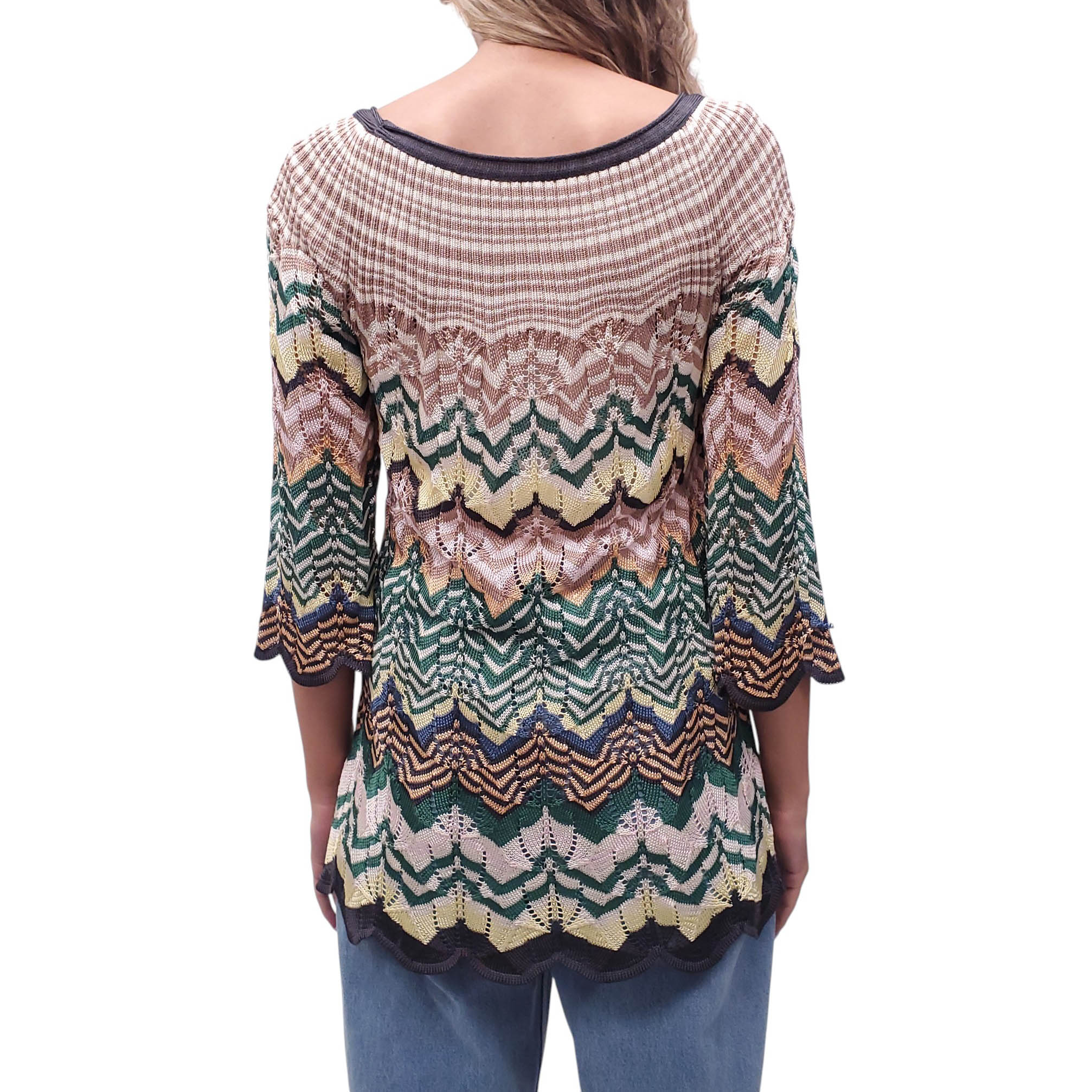 MISSONI KNIT BROWN, GREEEN AND PINK TOP - SIZE 42