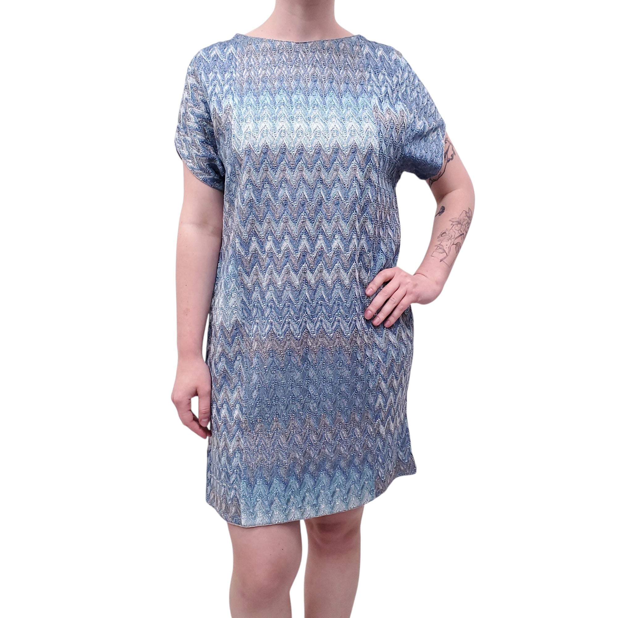 MISSONI METALLIC KNIT BLUE DRESS - SIZE 46