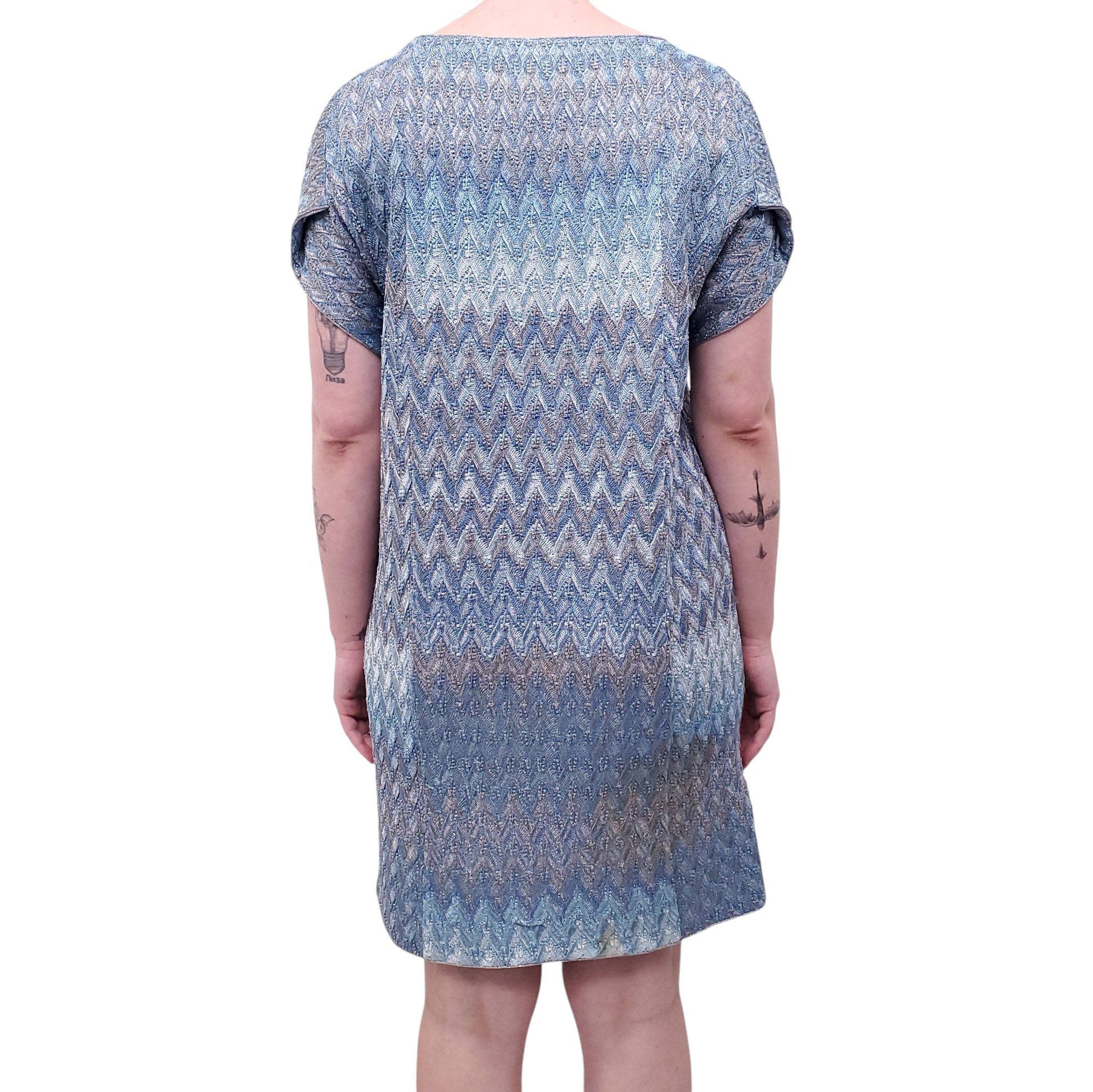 MISSONI METALLIC KNIT BLUE DRESS - SIZE 46