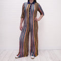 MISSONI MULTI-COLOUR STRIPE KNIT POLO JUMPSUIT - SIZE 46