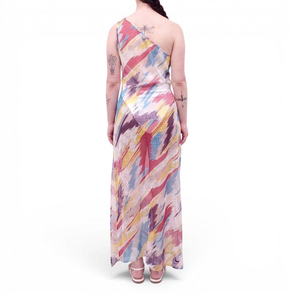 MISSONI MULTICOLOURED ONE-SHOULDER MESH COVER-UP DRESS - SIZE 46