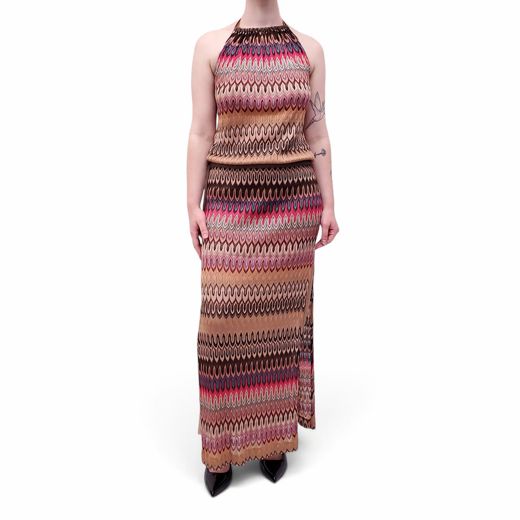 MISSONI PATTERNED HALTER MAXI DRESS - SIZE 38