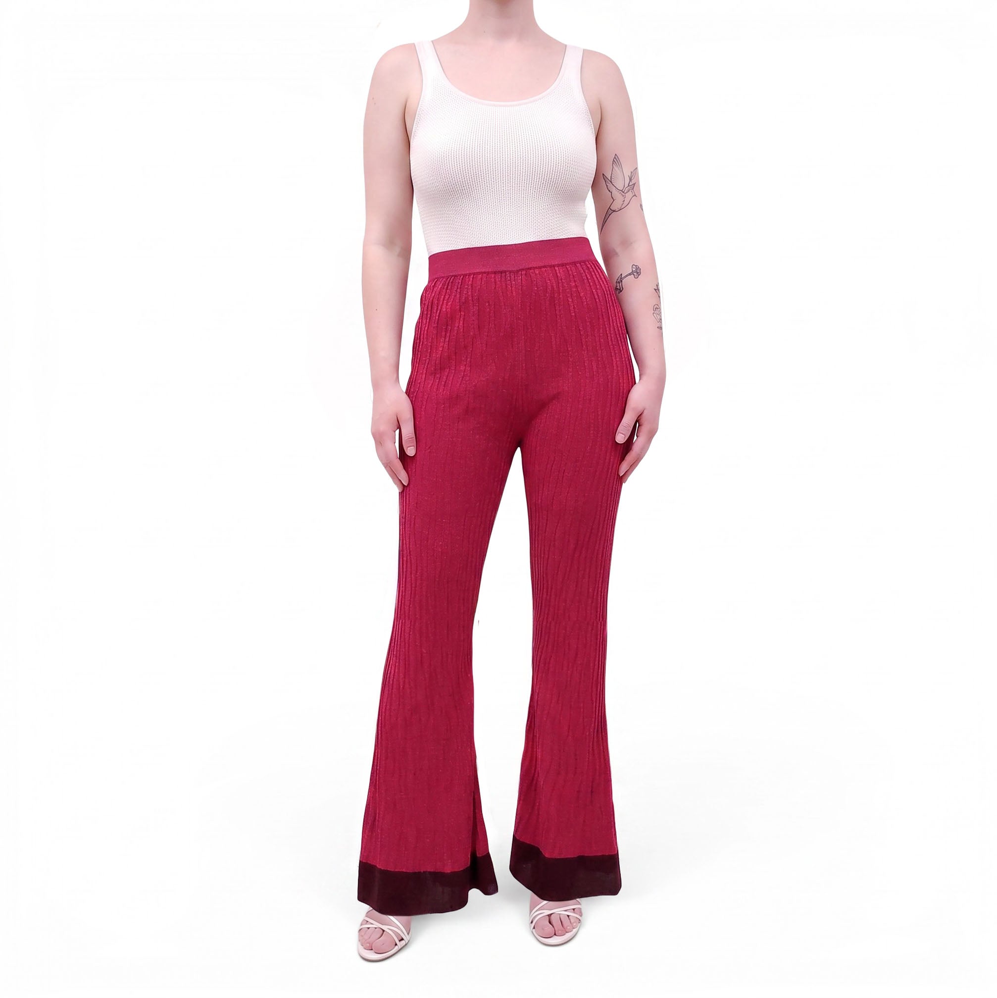MISSONI PINK KNIT FLARED TROUSERS - SIZE 40