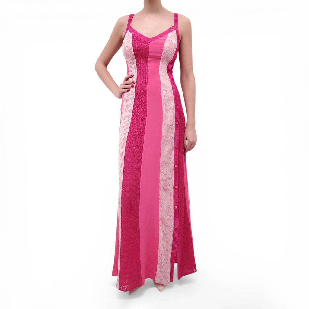 MISSONI PINK STRIPED DRESS WITH BUTTON DETAIL - SIZE 38