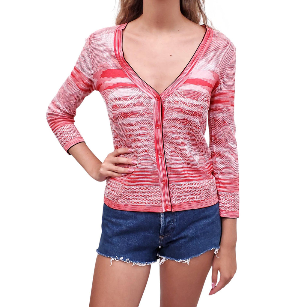 MISSONI RED AND PINK ZIG ZAG KNIT CARDIGAN - SIZE 38