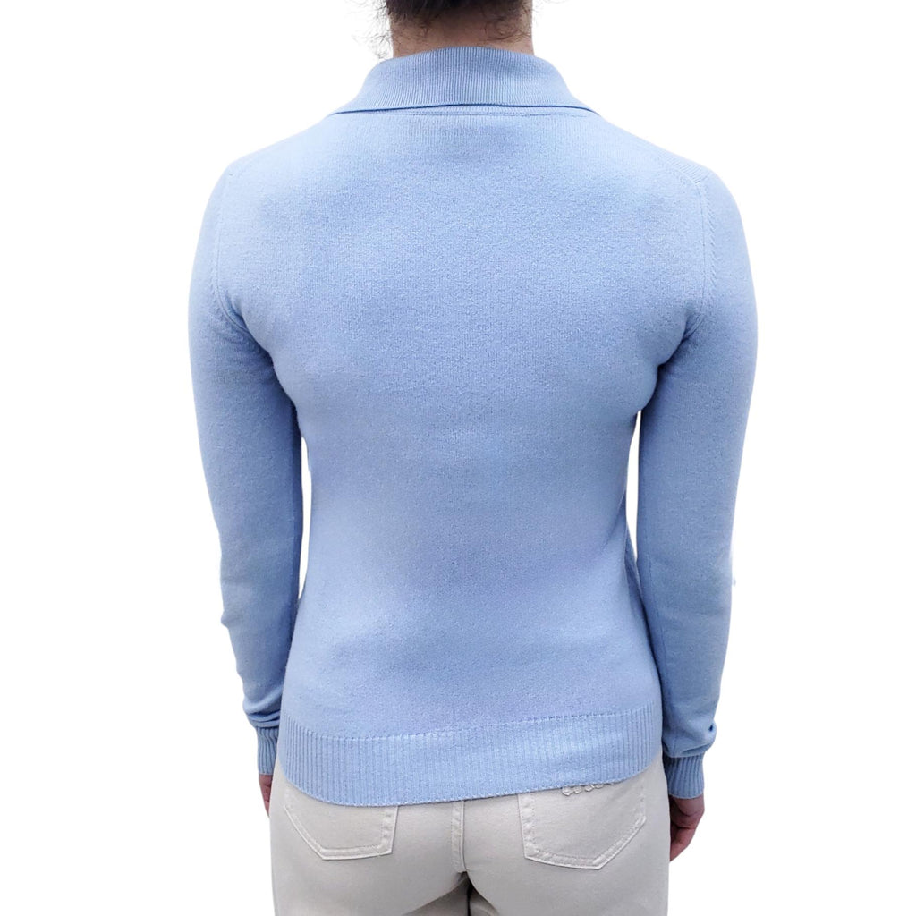 MIU MIU BABY BLUE CASHMERE KNIT POLO CARDIGAN - SIZE XS