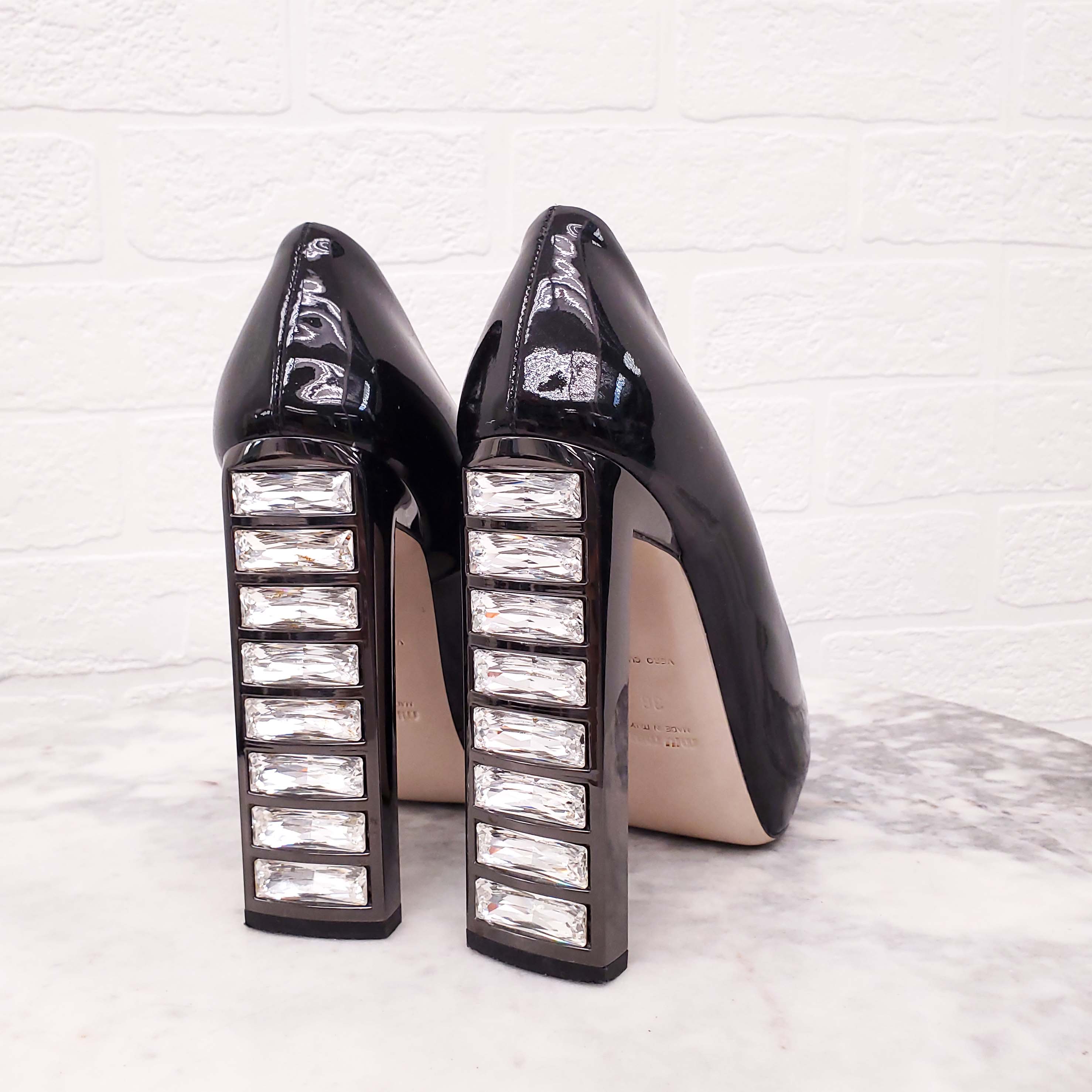 MIU MIU BLACK CRYSTAL HEELS - SIZE 36