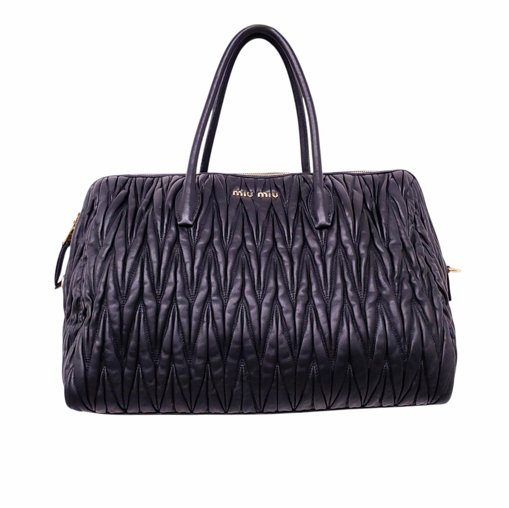 MIU MIU BLACK LEATHER SCRUNCH TOTE