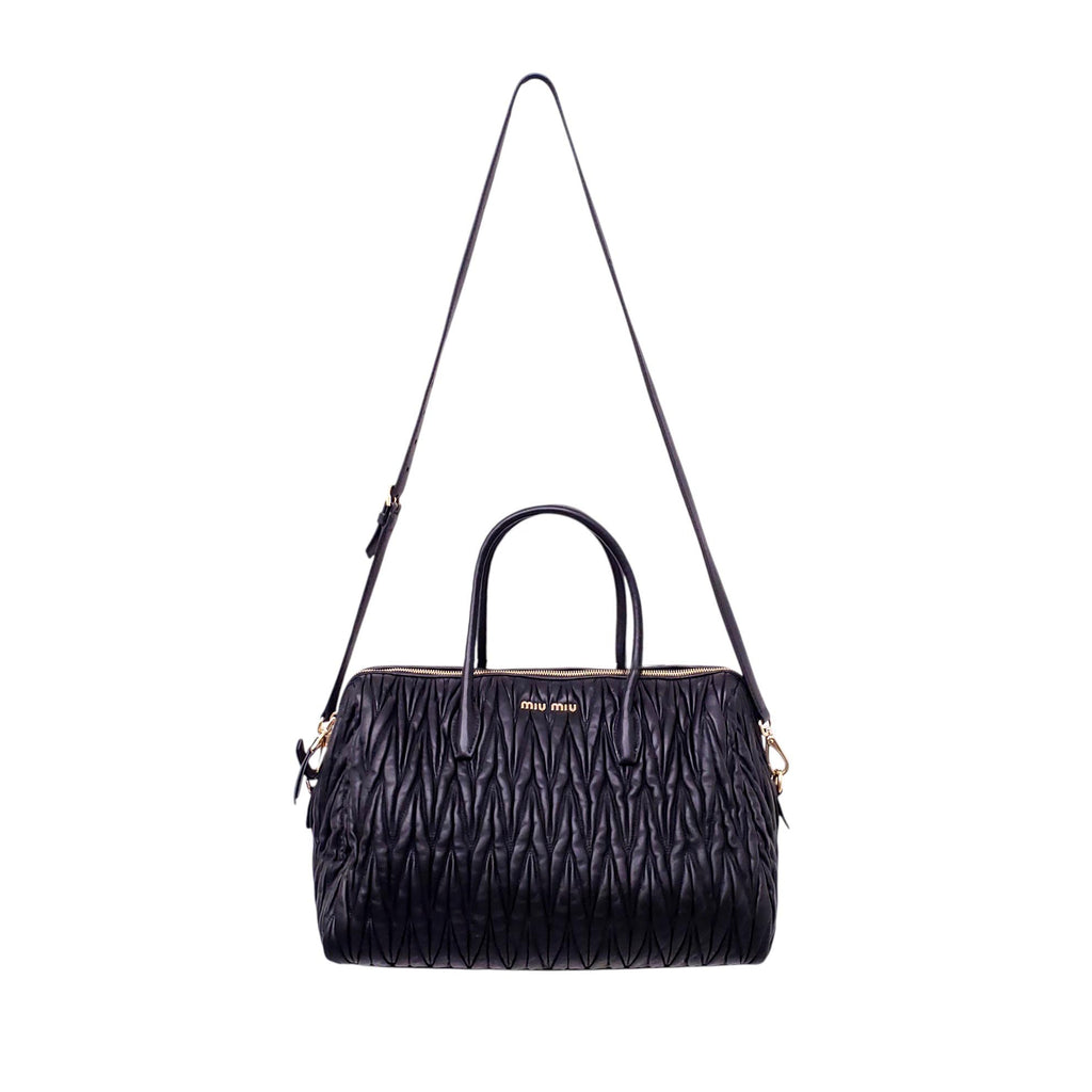 MIU MIU BLACK LEATHER SCRUNCH TOTE