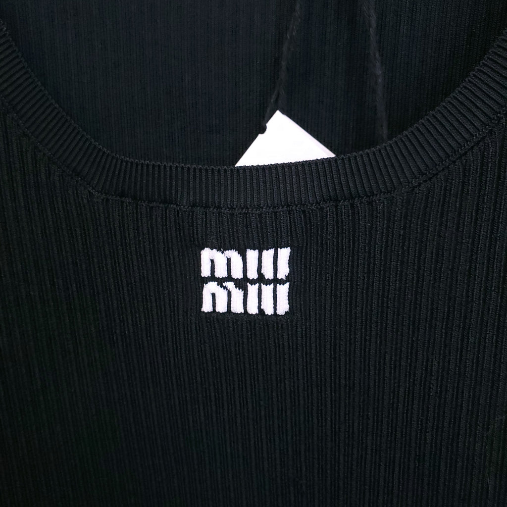MIU MIU BLACK LOGO SLEEVELESS KNIT TANK - SIZE 36