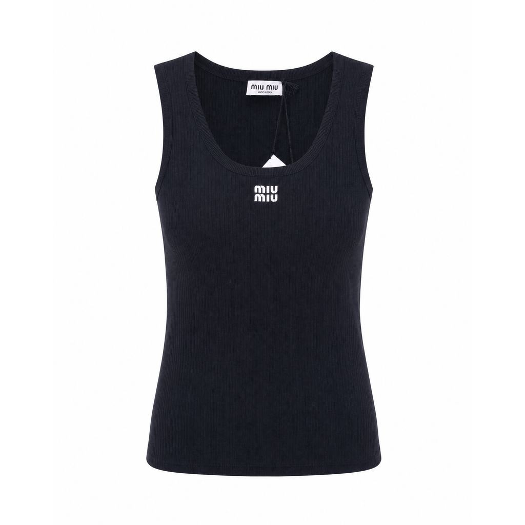 MIU MIU BLACK LOGO SLEEVELESS KNIT TANK - SIZE 36