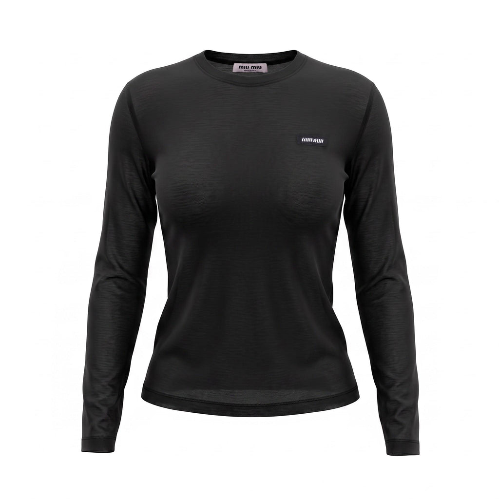 MIU MIU BLACK LONG SLEEVE T-SHIRT - SIZE XS