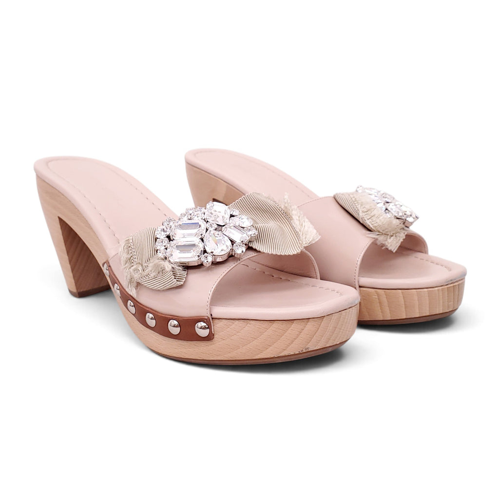 MIU MIU BLUSH PINK PATENT CRYSTAL MULES - SIZE 38