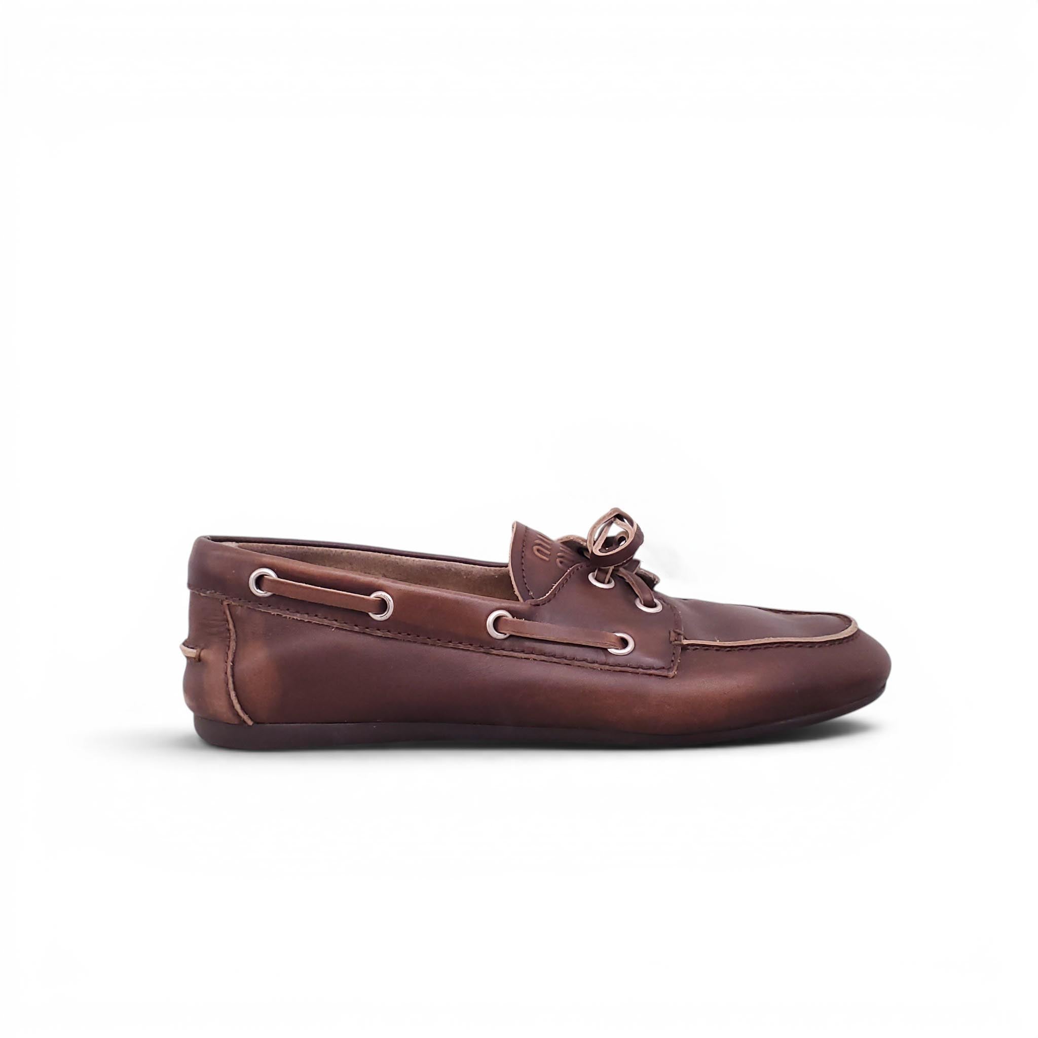 MIU MIU BROWN BOAT SHOES - SIZE 37