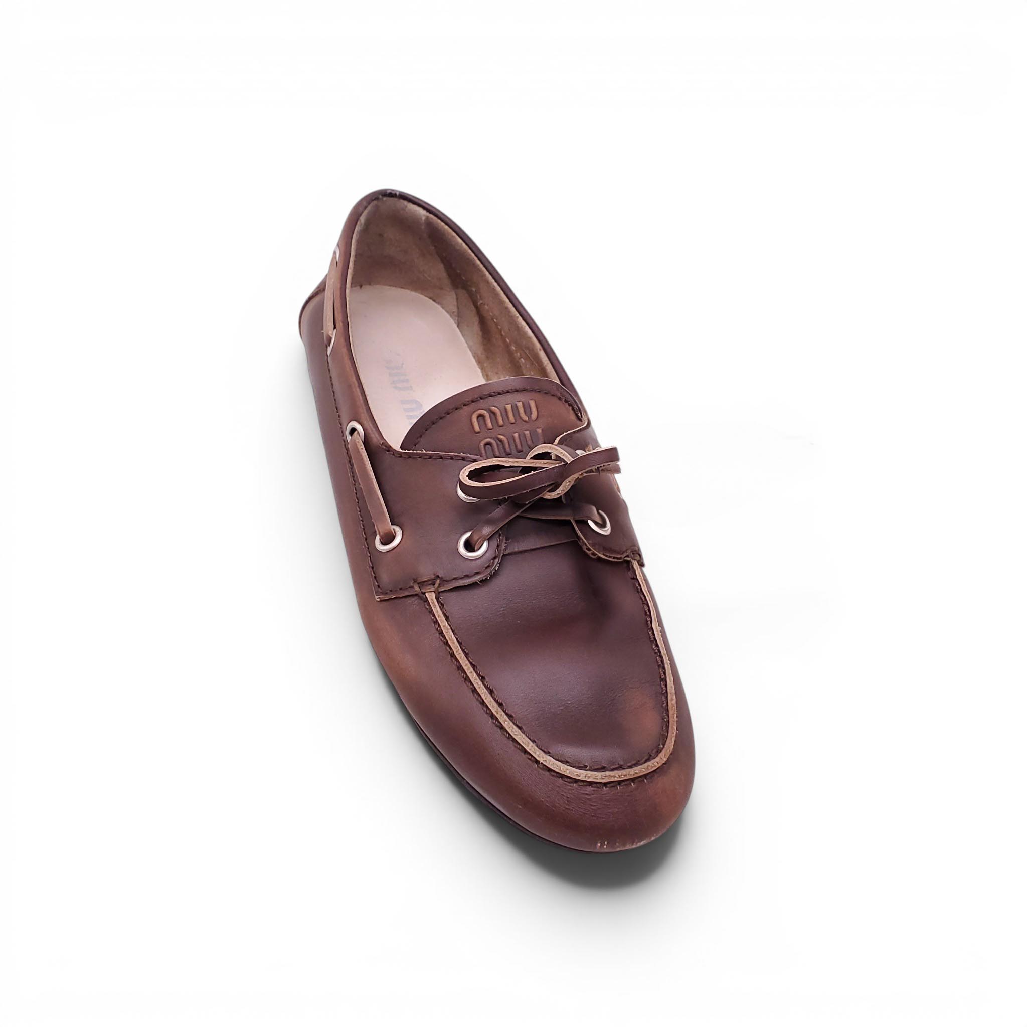 MIU MIU BROWN BOAT SHOES - SIZE 37