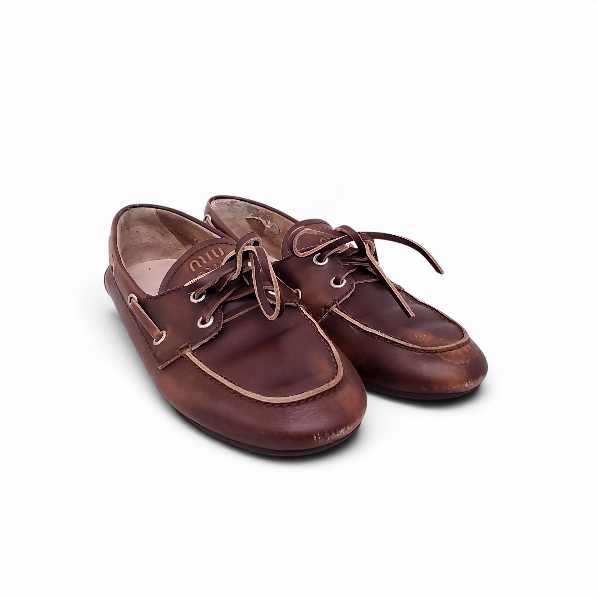 MIU MIU BROWN BOAT SHOES - SIZE 37