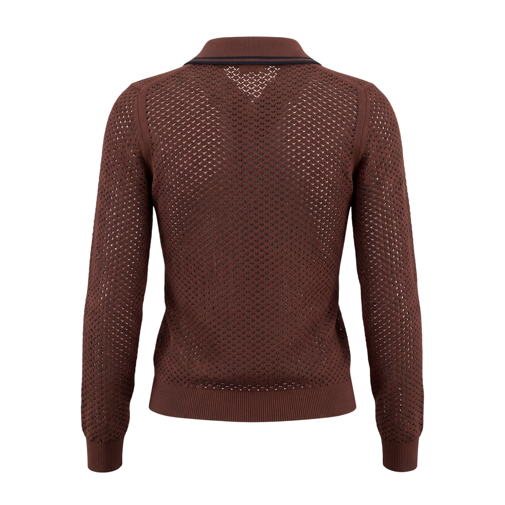 MIU MIU BROWN COTTON RIBBED CARDIGAN - SIZE 36