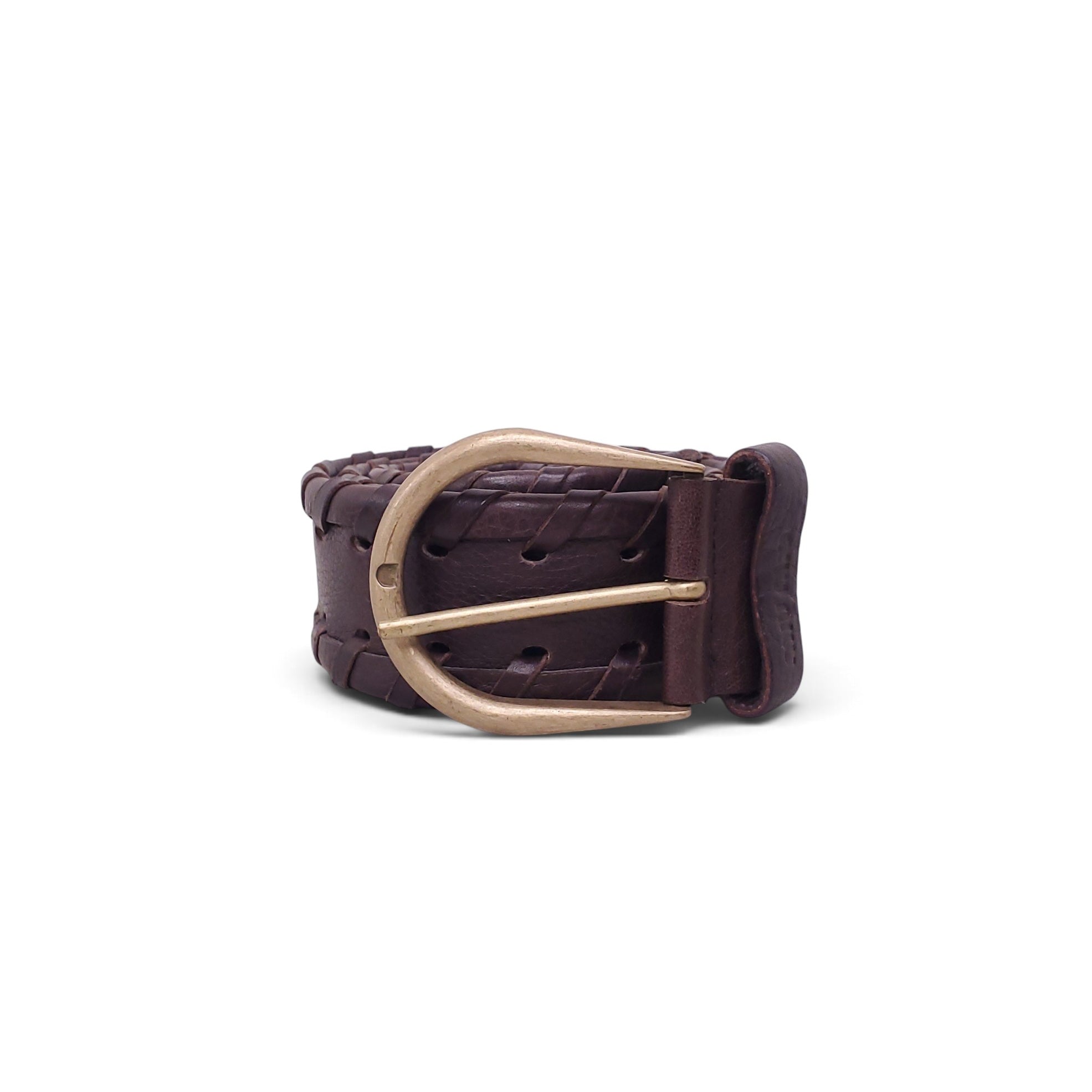MIU MIU BROWN LEATHER BRAIDED BELT - SIZE 80