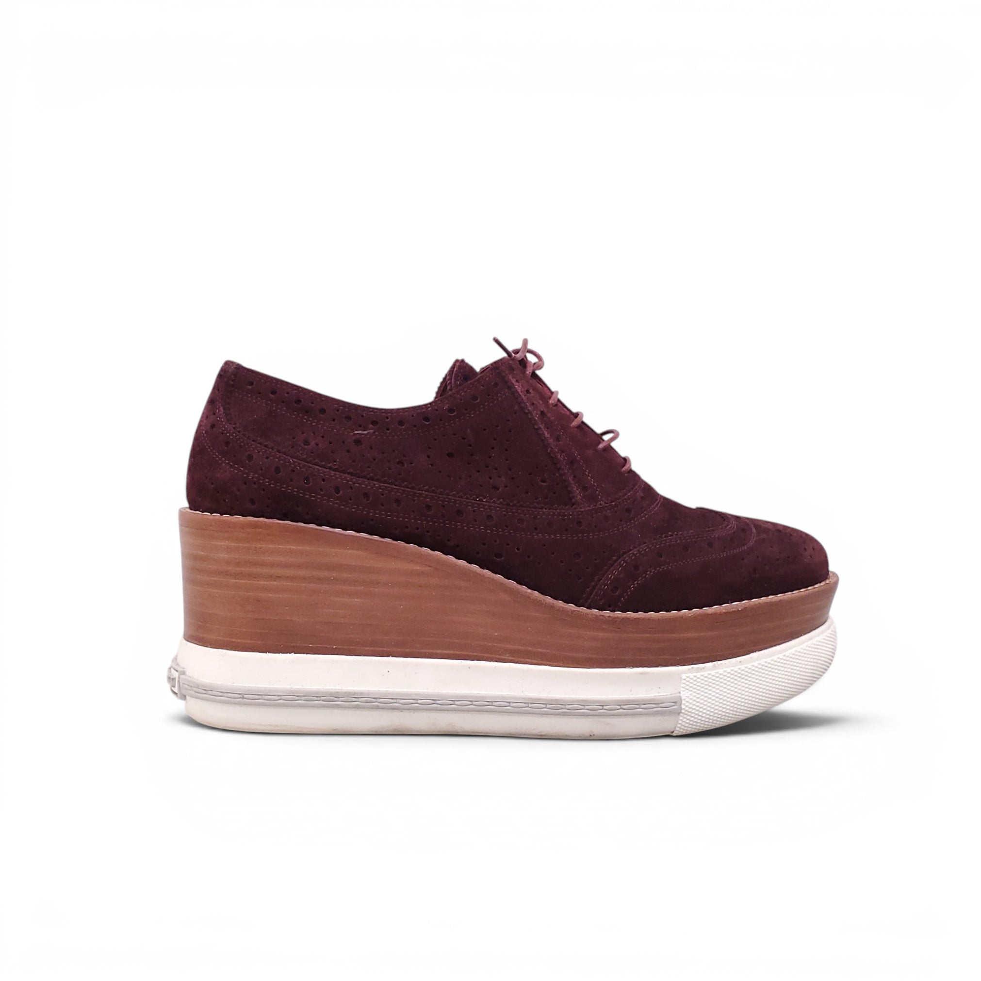 MIU MIU BURGUNDY SUEDE PLATFORM LOAFERS - SIZE 38.5