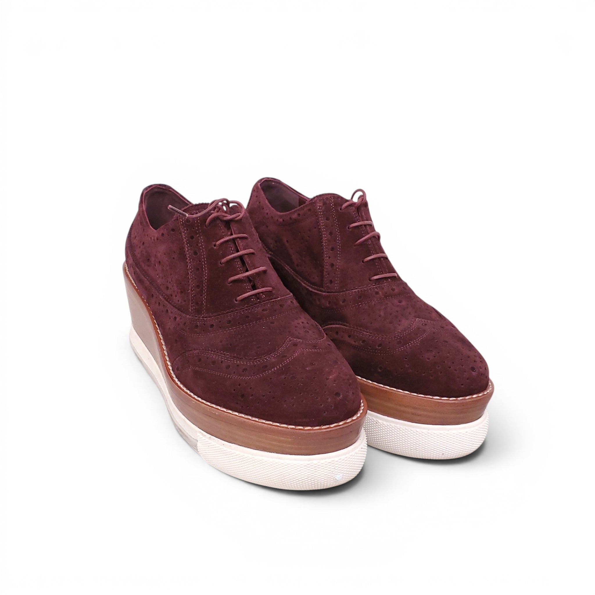 MIU MIU BURGUNDY SUEDE PLATFORM LOAFERS - SIZE 38.5