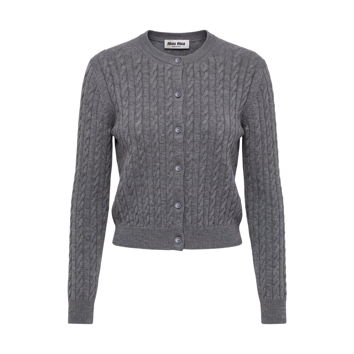 MIU MIU CABLE KNIT CASHMERE CARDIGAN WITH LOGO  - SIZE 36