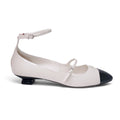 MIU MIU CREAM AND BLACK LOGO MARY-JANE KITTEN HEELS - SIZE 40