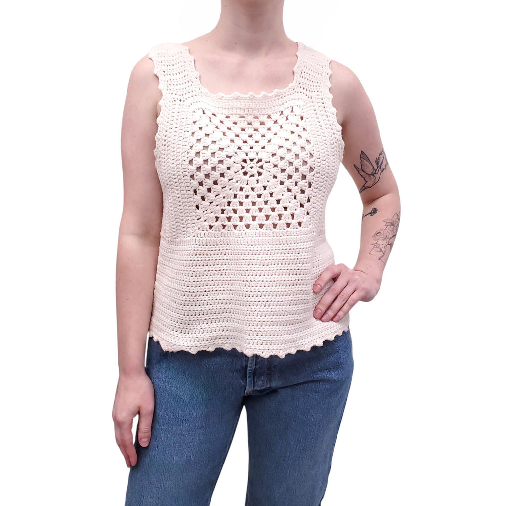 MIU MIU CREAM CROCHET TANK TOP - SIZE 46
