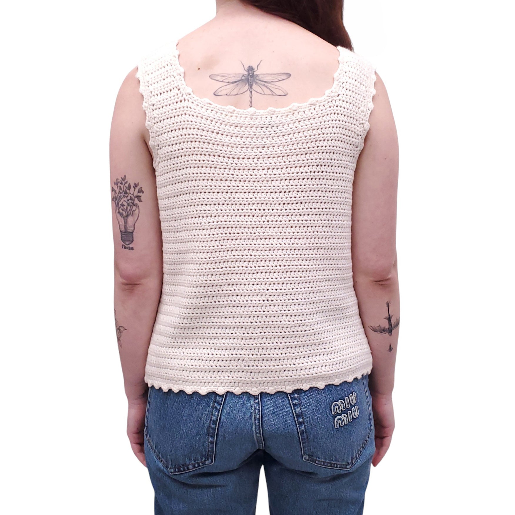 MIU MIU CREAM CROCHET TANK TOP - SIZE 46