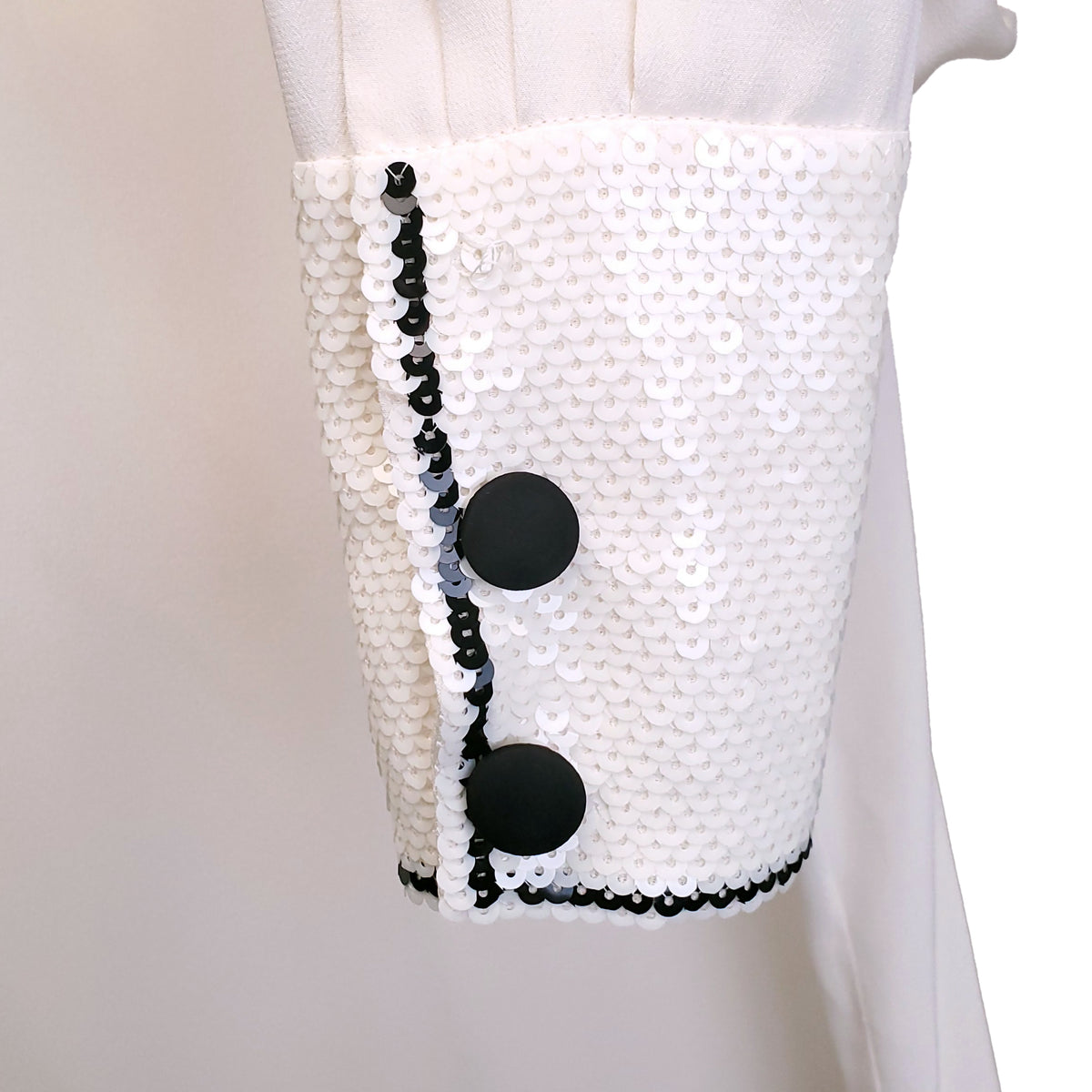 MIU MIU CREAM SILK BUTTON UP BLOUSE WITH SEQUIN COLLAR - SIZE 42