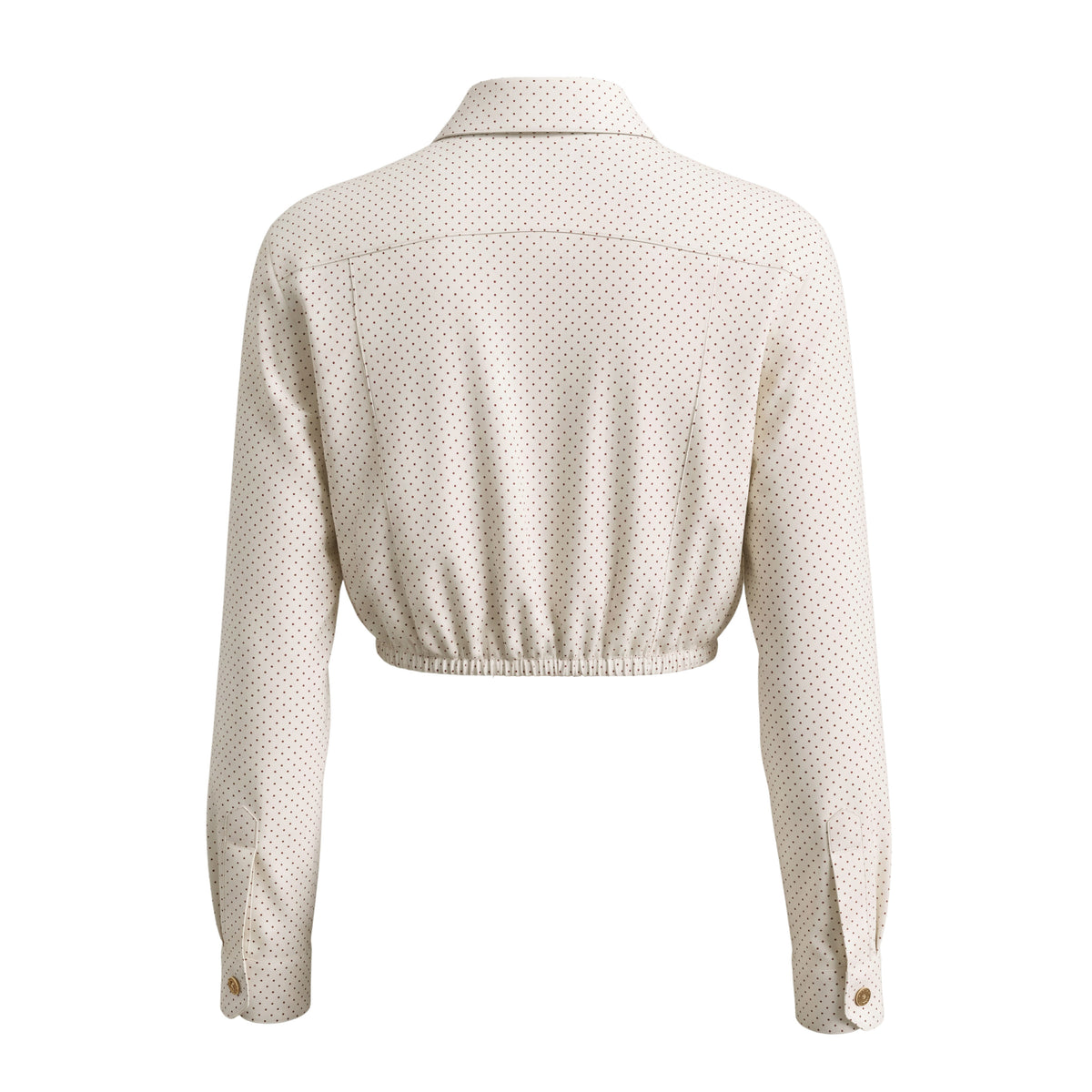 MIU MIU CROPPED POLKA DOT BUTTON DOWN SILK TOP - SIZE 36