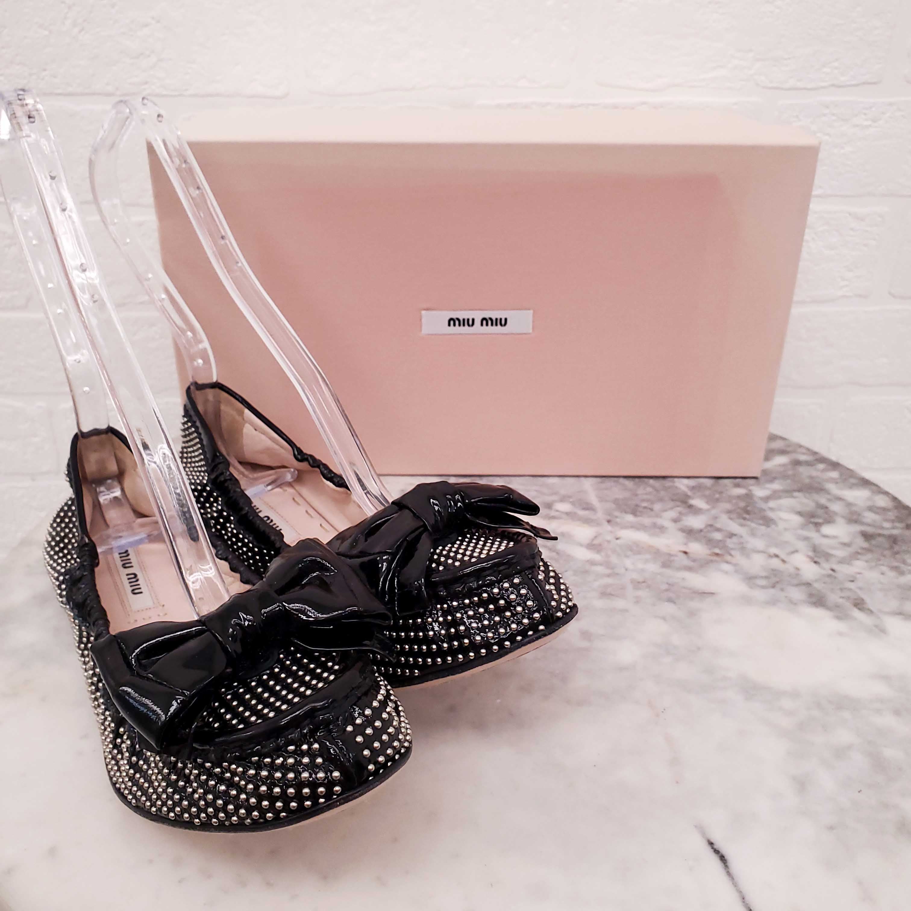 MIU MIU ELASTIC STUDDED FLATS - SIZE 39.5