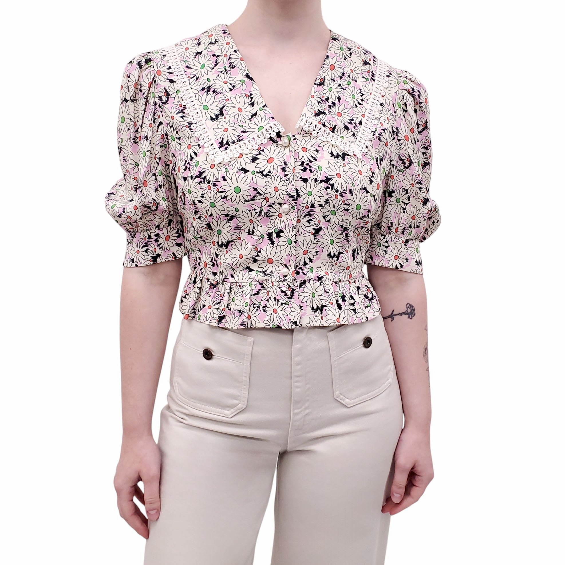 MIU MIU FLORAL SCALLOPED BLOUSE - SIZE 40