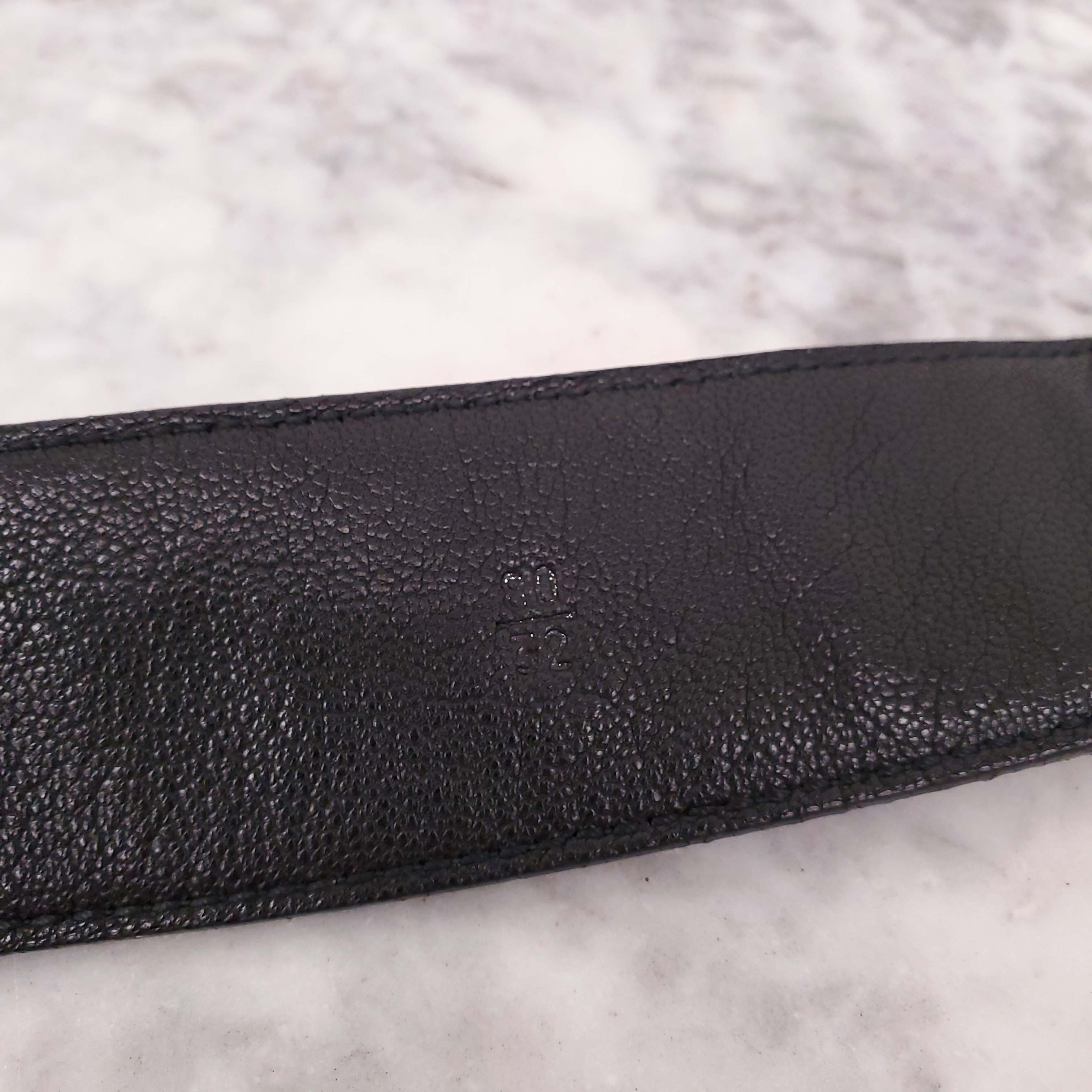 MIU MIU GOLD BUCKLE BLACK LEATHER BELT - SIZE 80