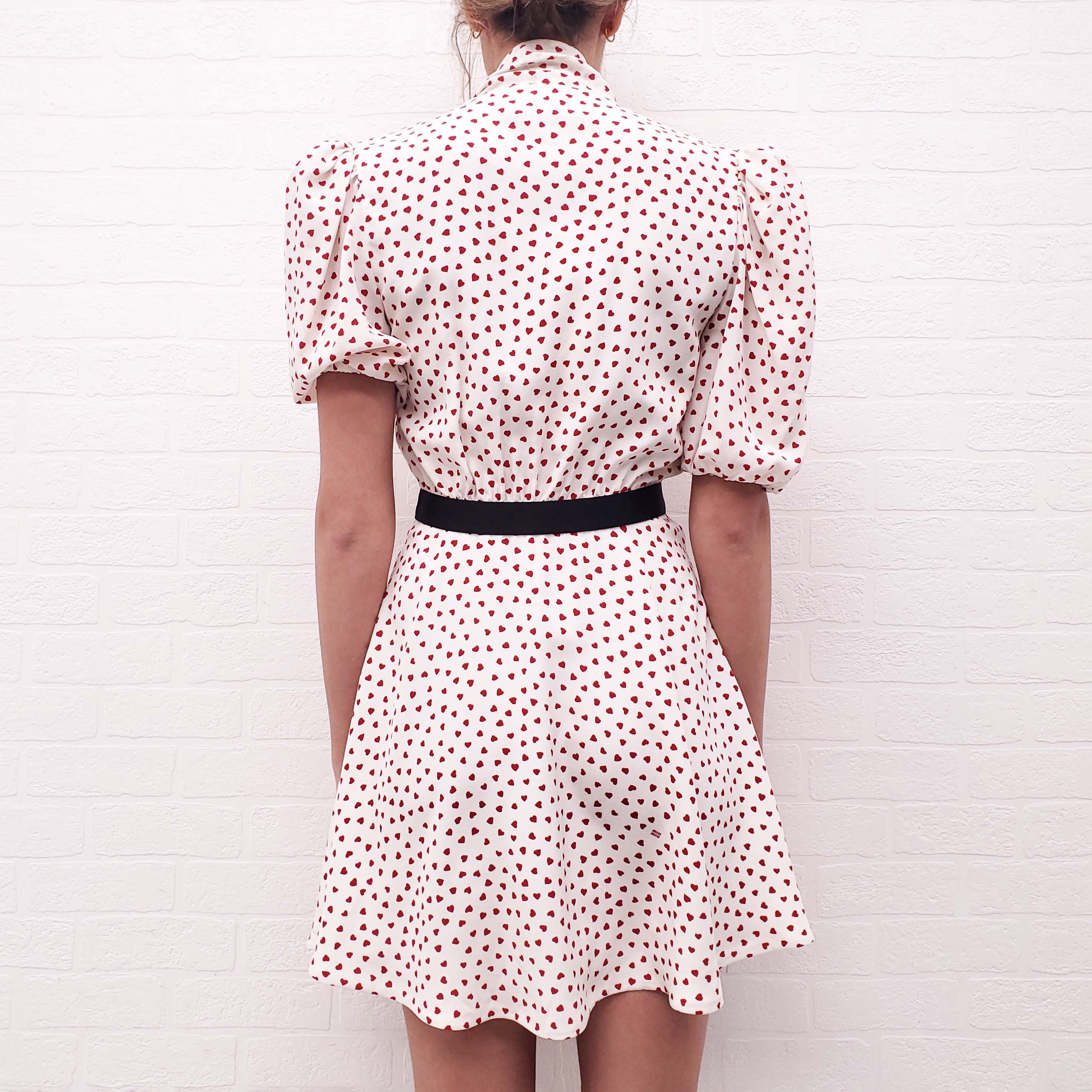 MIU MIU HEART DRESS WITH TIE DETAIL AND LOGO WAISTBAND - SIZE 40