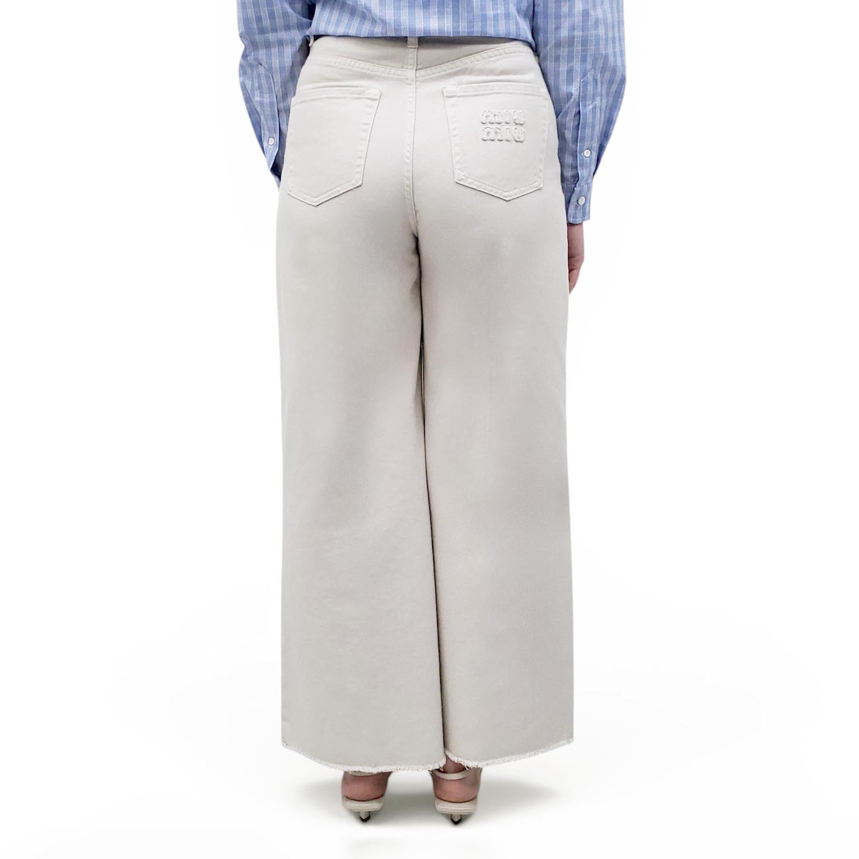 MIU MIU KHAKI JEANS WITH LOGO DETAIL - SIZE 34