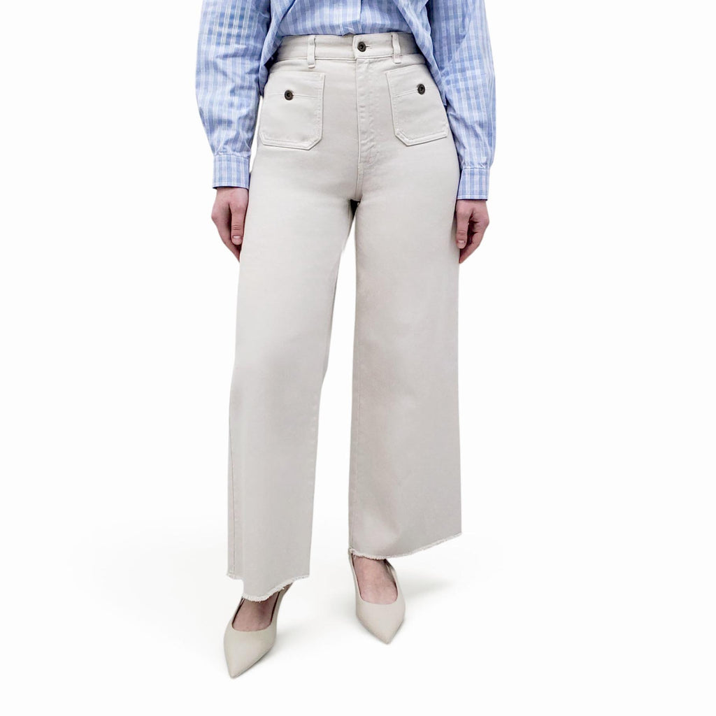 MIU MIU KHAKI JEANS WITH LOGO DETAIL - SIZE 34