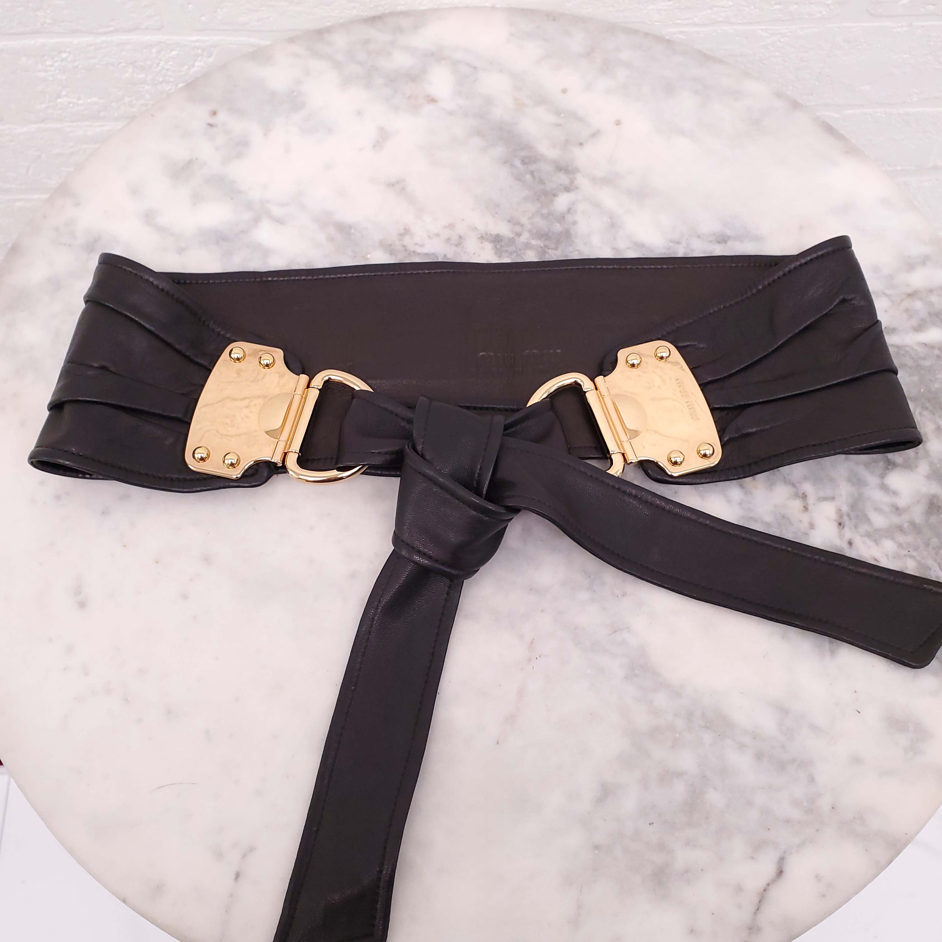 MIU MIU LARGE LEATHER BELT WITH TIE DETAIL - SIZE 70