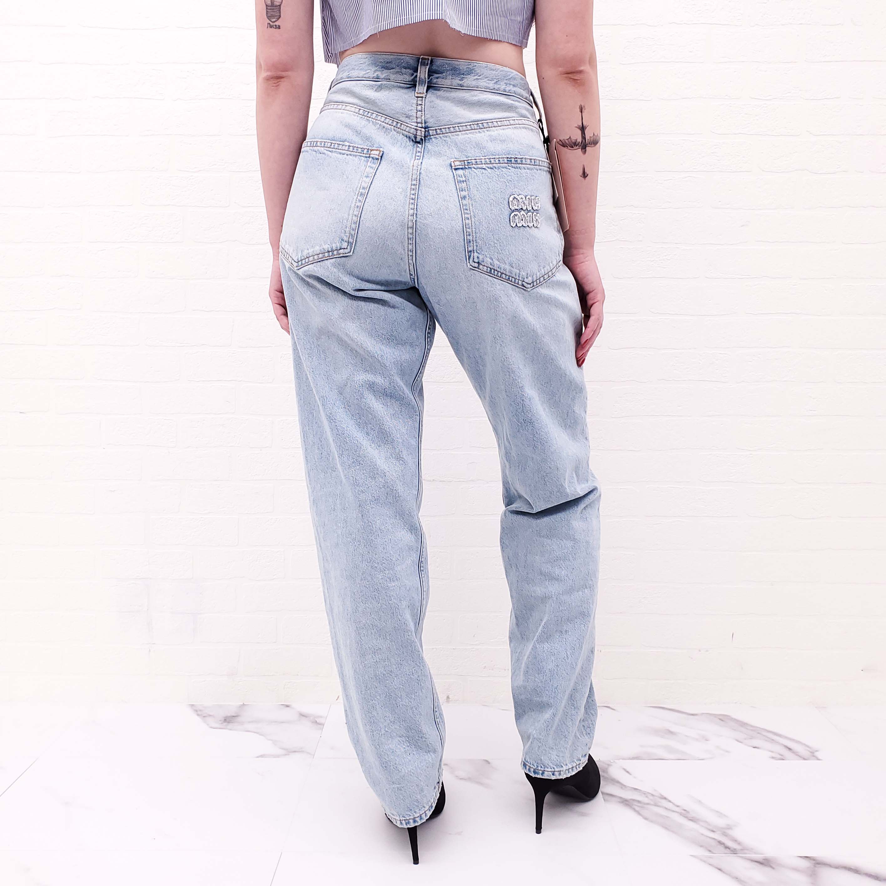 MIU MIU LOGO EMBROIDERED JEANS - SIZE 28