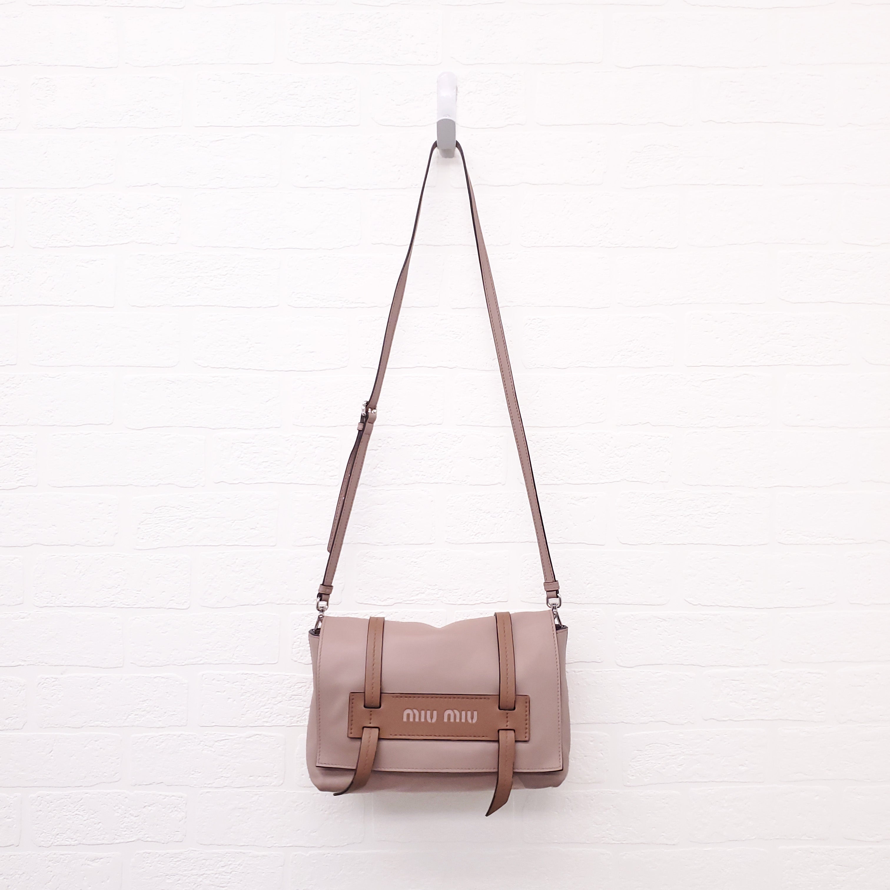 MIU MIU LOGO LEATHER CROSSBODY SATCHEL